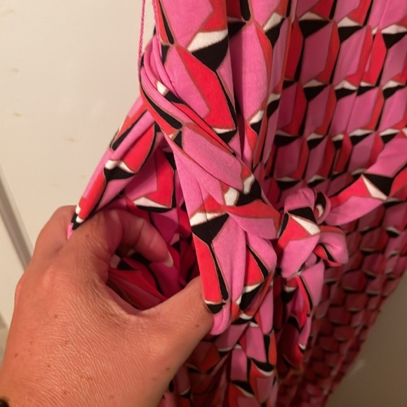 Diane Von Furstenberg Small Pink Geometric Pants Jumpsuit Pockets Belt - Picture 3 of 9